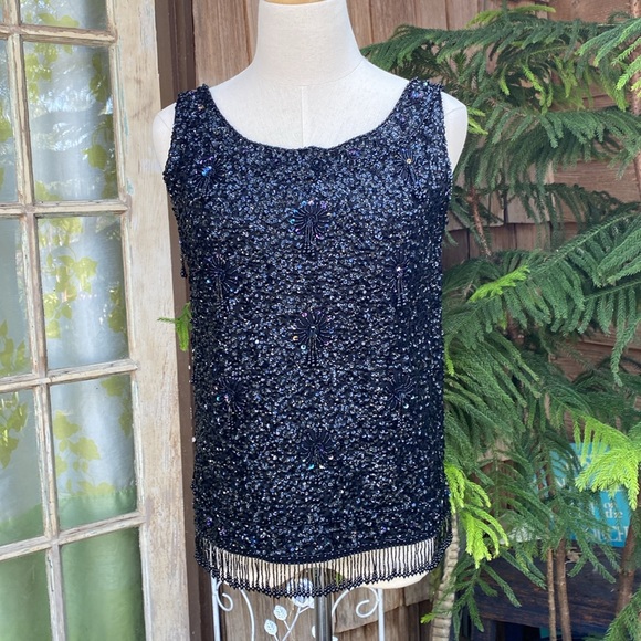 Vintage NOS Stephen Chin Beaded Top with Bead Fringe sz 38 - Picture 2 of 12